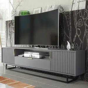 Tide Crest TV Unit 200cm Dark Grey with Fluted Wave Doors - Creative Furniture