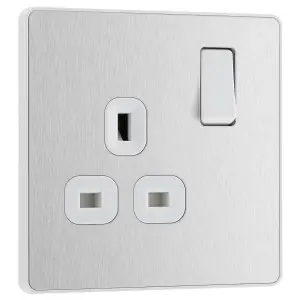 BG Evolve 13A Single Switched Power Socket, Screwless, Brushed Steel