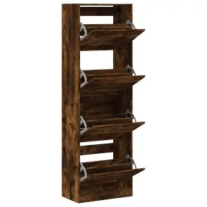 Shoe Cabinet with 4 Flip-Drawers Smoked Oak 60x34x187.5 cm