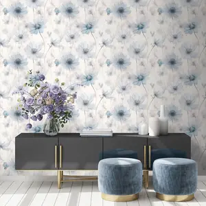 Lissa Flowers Wallpaper Blue Muriva 215502