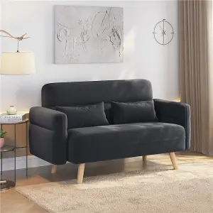 Yaheetech Dark Grey 2-Seater Fabric Loveseat Sofa with Lumbar Pillows and Solid Wood Legs