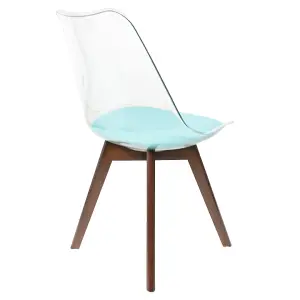 Soho Clear and Aqua Plastic Dining Chair with Squared Dark Wood Legs