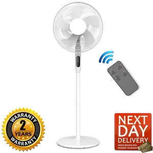 Futura Pedestal Fan 16" Oscillating 50W White Standing Remote Control Fans Timer & Adjustable Height