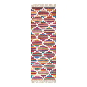 Homescapes Amsterdam Handwoven Multi Coloured 100% Cotton Chindi Kilim Rug, 66 x 200 cm