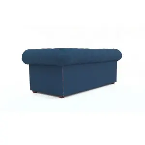 Chesterfield 3 Seater Sofa Charles Midnight Blue Real Linen Fabric In Classic Style