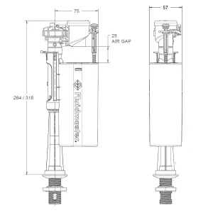 Fluidmaster Airgap 6000 Brass & plastic Bottom entry Float Fill valve 50mm