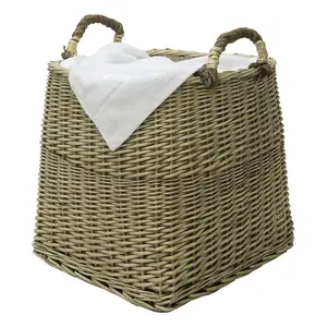 JVL Antiques Wash Square Log Basket with Loop Handles