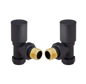 Pair Of Round Black Angled Radiator Valves