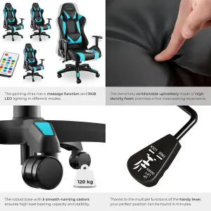 Gaming Chair Tartaros - RGB LEDs, fully adjustable, fully rotatable, massage function - black/azure