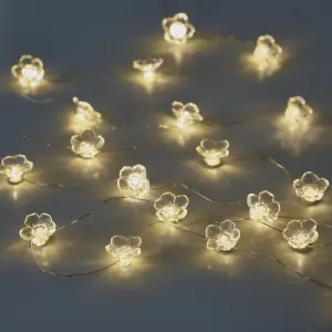 20 Warm white Flower bulb caps LED With timer function String lights with 2.2m Silver cable