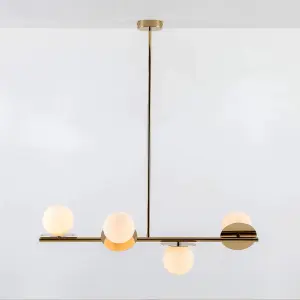 houseof Brass Frosted Glass Opal Ball Shade Disk Ceiling Light - Gold