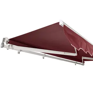 3M x 2.5M Retractable Awning, Manual Awnings for Patio Sun Shade Shelter, Wine Red