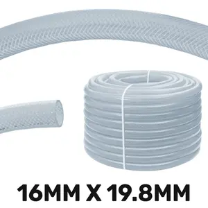 Clear PVC Braided Hose,Food Grade-Oil-Water-Fuel Reinforced Pipe,Tube 16mm internal ,19.8mm external (3m)