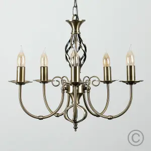 ValueLights Memphis Traditional Style Antique Brass Barley Twist 5 Way Ceiling Light Chandelier