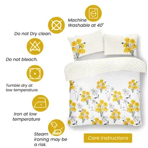 Buford Cotton Blend Floral Duvet Cover Set with Pillowcases Yellow/Grey/White / Double Duvet Cover - 2 Standard Pillowcases