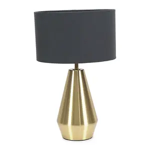 ValueLights Jax Gold Metal Touch Dimmer Table Lamp with Charcoal Grey Drum Shade