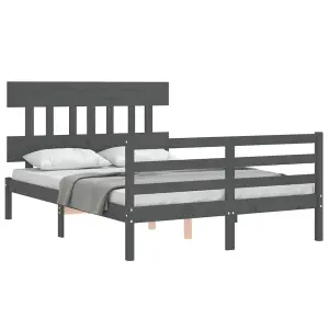 Berkfield Bed Frame with Headboard Grey 140x190 cm Solid Wood