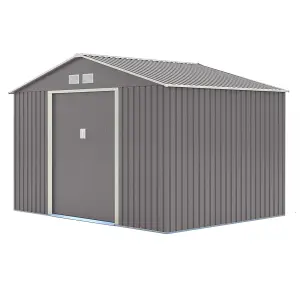 10 x 8 Double Door Metal Apex Shed (Light Grey)