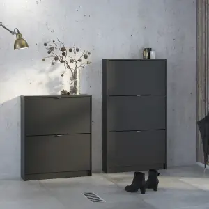 Shoes Shoe cabinet  w. 2 tilting doors and 2 layers Matt Black