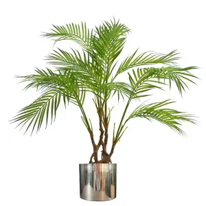 90cm Artificial Areca Palm Plant Realistic Detail Trunk  with Silver Metal Plater