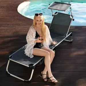 Sun Lounger Aurelie - foldable, with sunshade, 6-step adjustable backrest - black