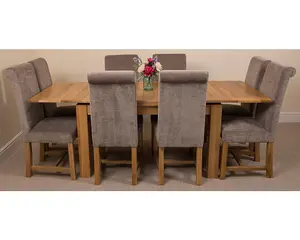 Richmond 140cm - 220cm Oak Extending Dining Table and 8 Chairs Dining Set with Washington Grey Fabric Chairs