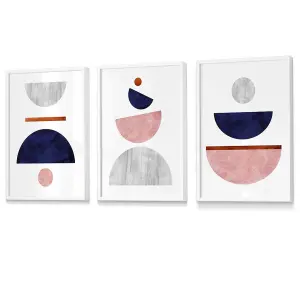 Navy Blue, Blush & Copper Textured Geometric Art Prints / 42x59cm (A2) / White Frame