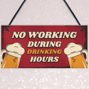 Red Ocean Funny Bar Signs DRINKING HOURS Man Cave Bar Pub Sign Gift For Him Home Bar Sign