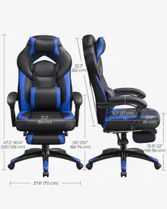 SONGMICS Gaming Chair, Office Racing Chair with Footrest, Desk Chair, Ergonomic Design, Lumbar Support,Black and Blue