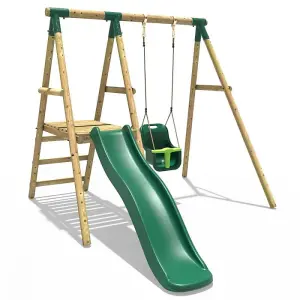 Rebo Cassini Wooden Garden Swing Set with Baby Swing, Platform and Slide - Green