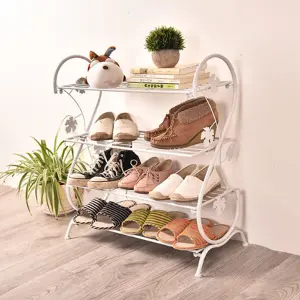 4 Tier White Shoe Rack Metal Shoe Shelves for Hallway Living Room Closet 700mm(H)