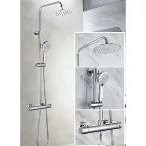 Round Chrome Thermostatic Dual Control Twin Head Shower Mixer Ultra Thin + Kit