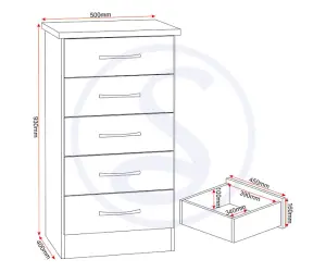 Nevada 5 Drawer Narrow Chest White Gloss