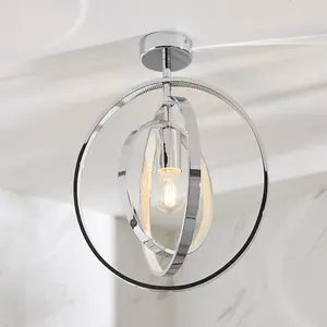 Chrome Plated Semi Flush Ceiling Pendant Light - Adjustable Hoops - Dimmable