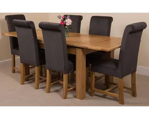 Richmond 140cm - 220cm Oak Extending Dining Table and 6 Chairs Dining Set with Washington Black Fabric Chairs