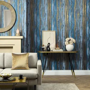 Zurich Metallic Wallpaper in Sapphire and Metallic Gold