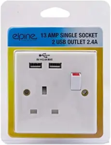 New 13amp Single Socket Switch Plug 2 Usb Outlet Power Electric Wall Power