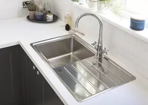 Cooke & Lewis Apollonia Brushed Silver Stainless steel 1 Bowl Sink & drainer 500mm x 864mm