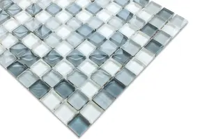 Glass mosaic on mesh for bathroom or kitchen 300mm x 300mm - White Pearls