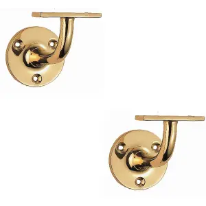 2x Heavyweight Handrail Bannister Bracket 80mm Projection Polished Brass