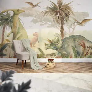 Jurassic Mural In Watercolour Greens (300cm x 240cm)