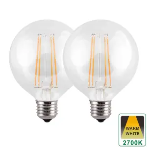 Harper Living 8 Watts G95 E27 LED Bulb Clear Globe Warm White Dimmable, Pack of 2