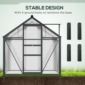 Outsunny 6x4ft Walk-In Polycarbonate Greenhouse Plant Grow Galvanized Aluminium