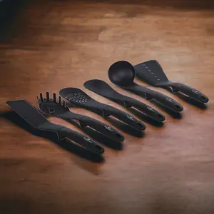 BLAUMANN 6Pc Black Colour Kitchen Tool Set Soup Spaghetti Ladle Spatula Skimmer Cooking Spoon