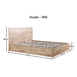 Chicago Industrial Oak Ottoman Storage Bed - Double Bed Frame