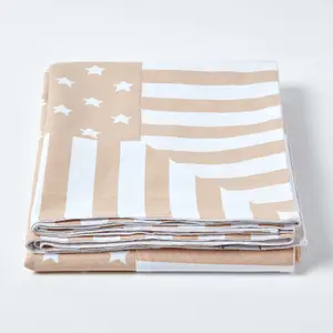 Homescapes Cotton Stars and Stripes Decorative Beige Sofa Throw