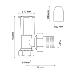 Flomasta Gloss chrome effect Angled Manual Radiator valve, (Dia)15mm, Pack of 1