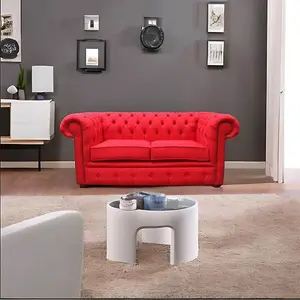 Chesterfield Original 2 Seater Sofa Settee Charles Ruby Red Linen Fabric In Classic Style