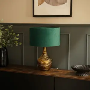 Deshi Metallic Gold Ceramic Table Lamp with Blush Velvet Reni Shade and 6W GLS Warm White Bulb Forest Green / No