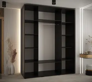 Cannes XI Mirrored Sliding Door Wardrobe W190cm - Sleek Black Storage Solution for Spacious Rooms